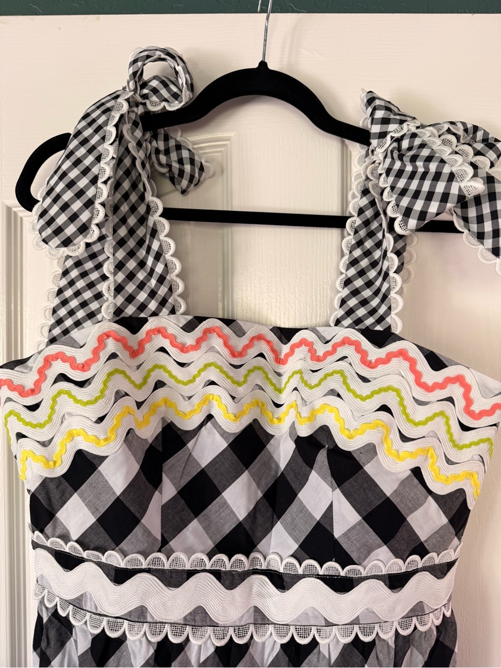 NWT CeliaB Black and White Gingham Tie-Strap Maxi Dress with Pastel Trim - Picture 5 of 8